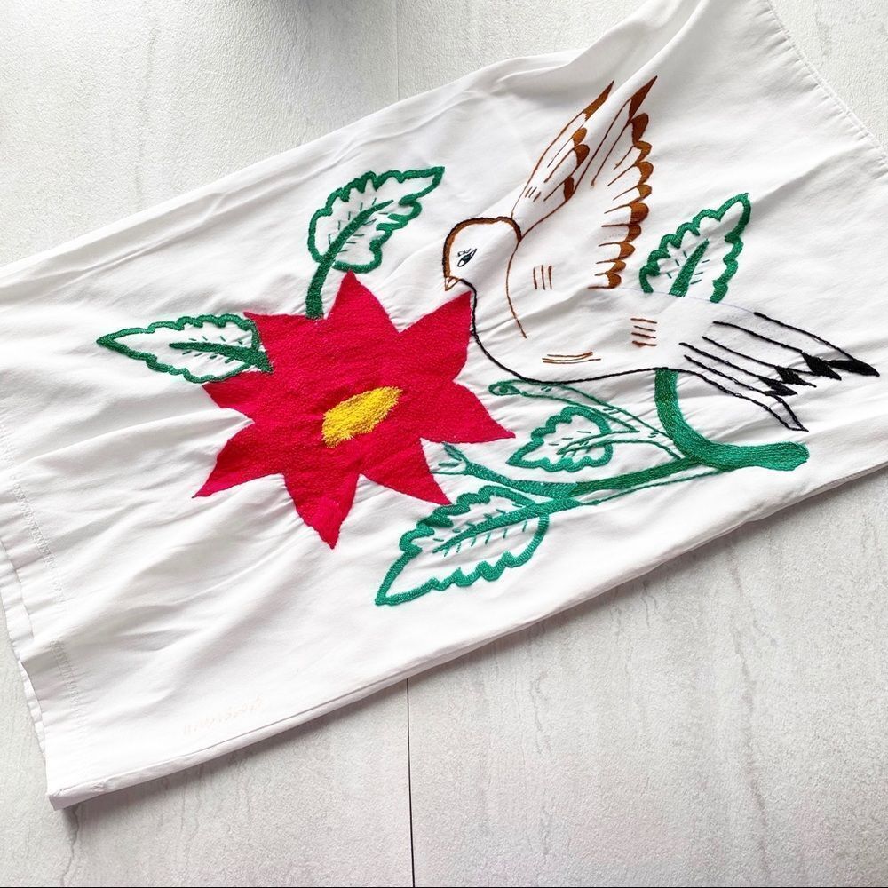 Dove and Poinsettia Embroidered Pillow Case